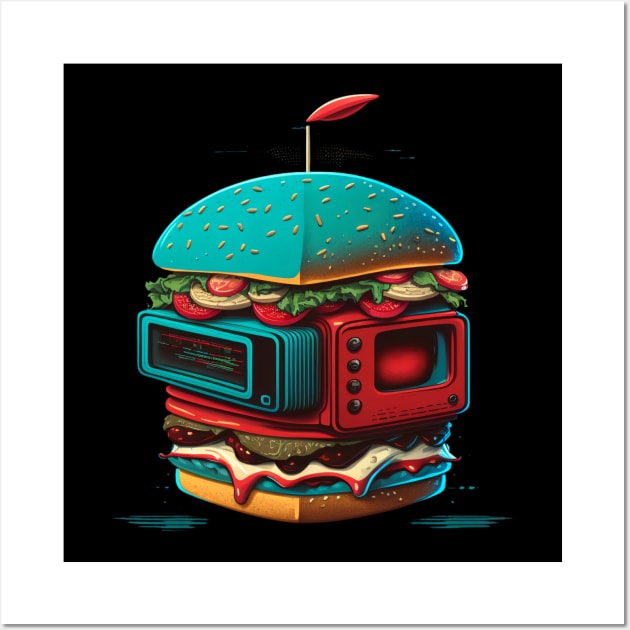 Retro  Burger For robotics enthusiasts and food lovers Burger Robot Wall Art by RetroZin